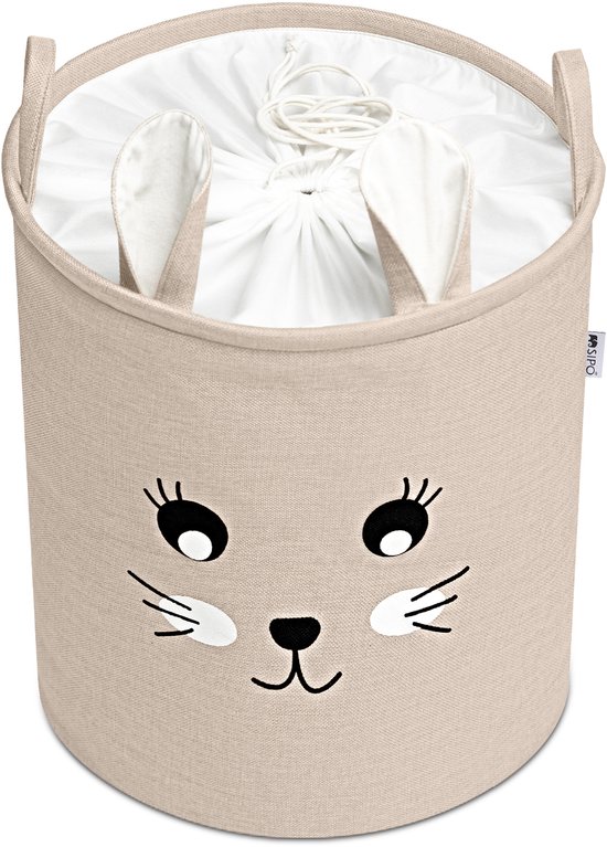 Konijnenhoofd Speelgoedopbergmand - XXL Waterdichte Opbergbox - Beige Knuffel Konijn - Polyester Kist - 63 Liter - 40x40x50 cm - Speelgoedmand - Kinderwasmand - Kledingmand - Sipo — afbeelding 2