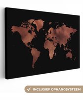 Wereldkaart de couleur brun rougeâtre sur fond noir 60x40 cm