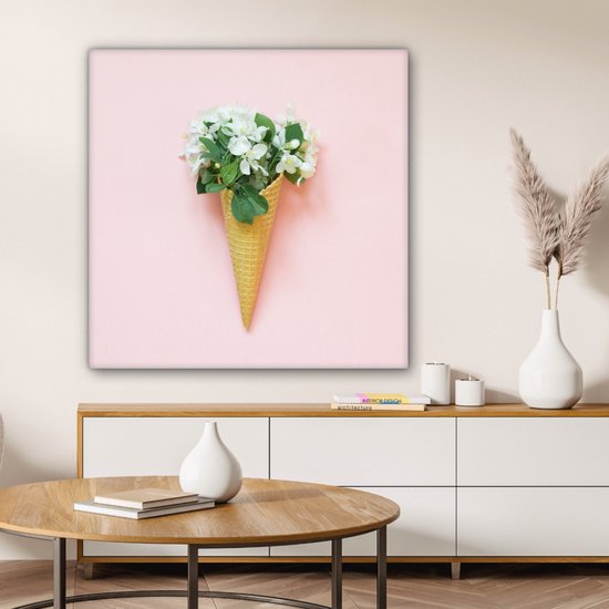 Peinture sur Toile Cornet de Glace - Fleurs - Nature Morte - 90x90 cm - Décoration murale