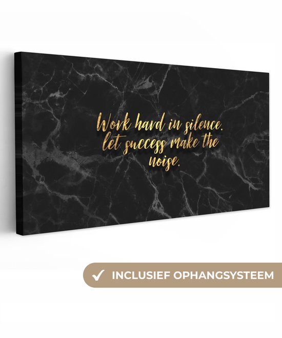 Canvas schilderij - Gouden quote 40x20 - Kamer decoratie accessoires - Schilderijen woonkamer zwarte marmer - Wanddecoratie slaapkamer goud - Muurdecoratie keuken - Wall decoration - Wanddoek interieur binnen - Woonaccessoires