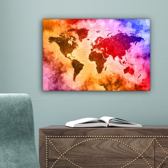 Wereldkaart aux couleurs chaudes de la peinture sur fond avec motif texturé 30x20 cm