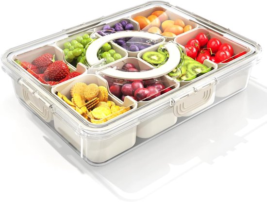 Lunchbox Snackbox – Boîte à lunch à 8 compartiments avec couvercle – Pour Snacks et fruits