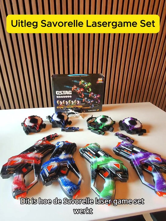 Savorelle® Lasergame Set voor Kinderen - 4 Spelers – 4 Laserguns + 4 Vesten met 360° Sensoren – Oplaadbaar – 40 Meter Bereik – Binnen & Buiten - Speelgoed Pistool - Lasershoot - 6- 7 - 8 - 9- 10- 11 - 12 Jaar - Het grote speelgoedboek 2026