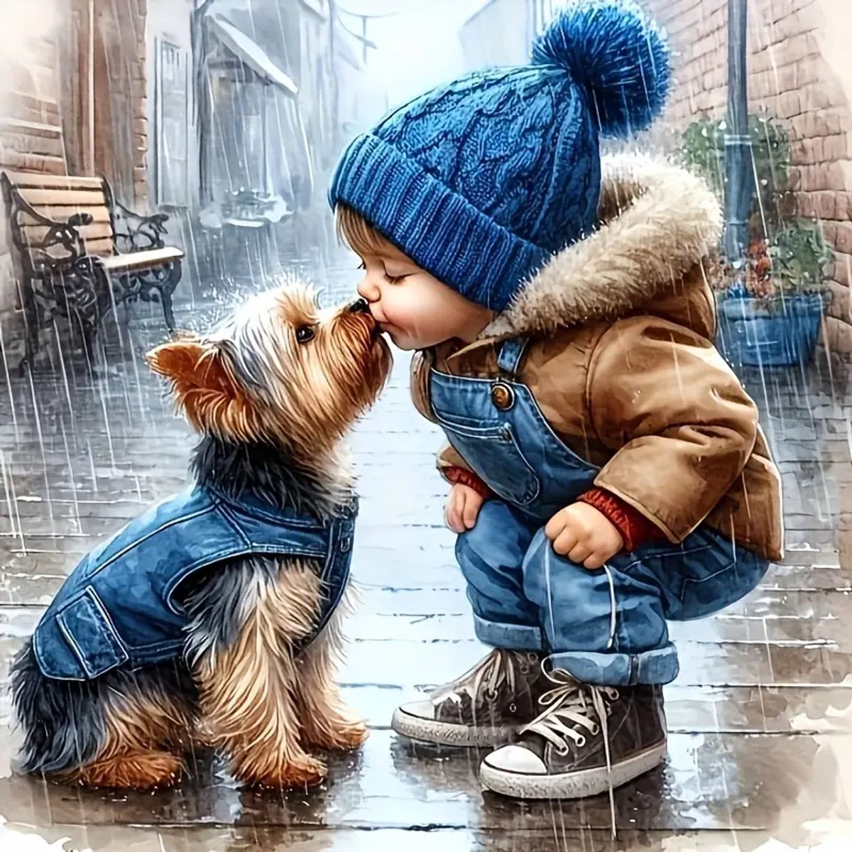 Diamond Painting Hondje met Jongen - 5D Volledige Diamond Painting Set - Inclusief Steentjes, Pennetje & Accessoires - Schilderen met Steentjes voor Volwassenen & Kinderen - Ontspannende Hobby & Creatief Cadeau
