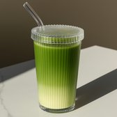 Set De 2 Verres Matcha 500 Ml Avec Couvercle Et Paille - Verre Borosilicaté, Design Nœud, Pour Boissons Froides