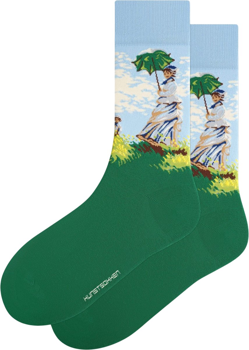 Kunst sokken - Vrouw met een Parasol: Claude Monet - Sokken Heren 41 46 - Biologisch Katoenen Sokken - funny socks happy - Vrolijke Sokken - Grappige Sokken - Sokken Cadeau