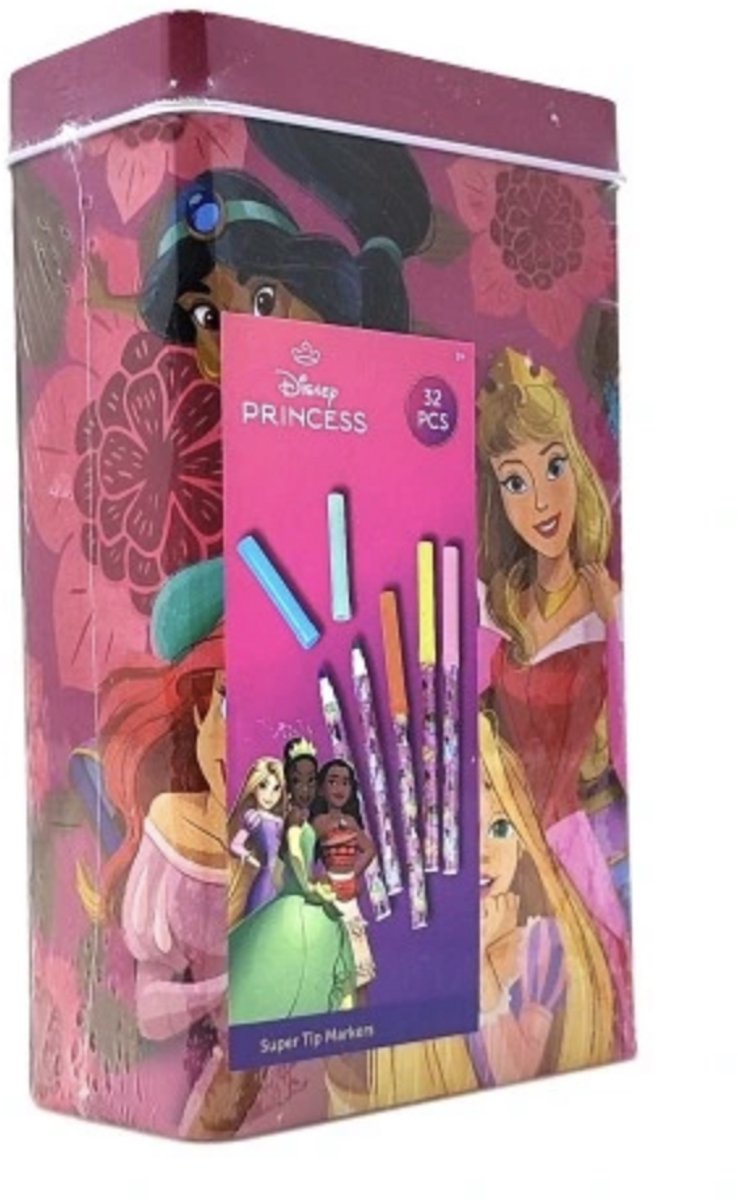 Disney Princess Stiften Set - 32 Stuks - Hoge Kwaliteit - Kleur Stiften - Super Tip Markers - Luxe Bewaarblik - Cadeau voor Jongens & Meisjes - Prinsessen - Disney - Viltstiften - Kleuren & Tekenen - Creatief Speelgoed - Cadeau voor Kinderen