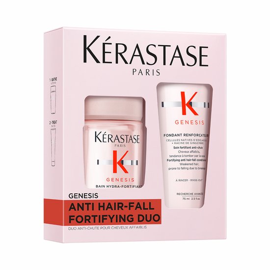 Kérastase Genesis Mini Trio Coffret Cadeau Découverte - Routine de Soins Capillaires Fortifiants - Formats Voyage - Shampooing 80ml, Après-Shampooing 75ml & Soin Thermo-Protecteur Sans Rinçage 45ml - Pour Cheveux Affaiblis