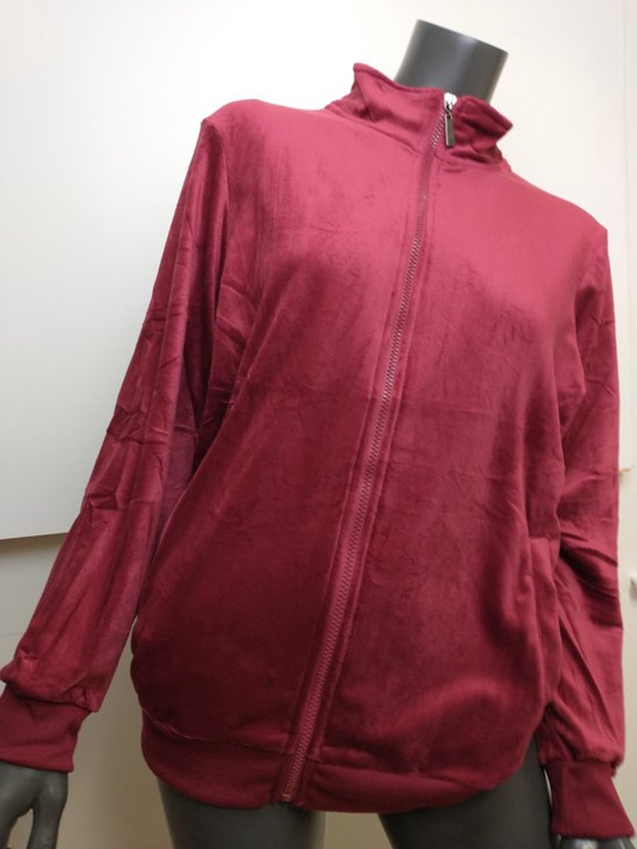 Dames huispak Fiona-effen bordeaux rood-velours-loungewear-Maat 42-joggingpak-vrijetijdspak