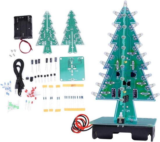 Foto: Led kerstboom bouwpakket elektronica solderen diy kleurrijke 3d kerstboom monteer kit solderen praktijk leren driekleurige set