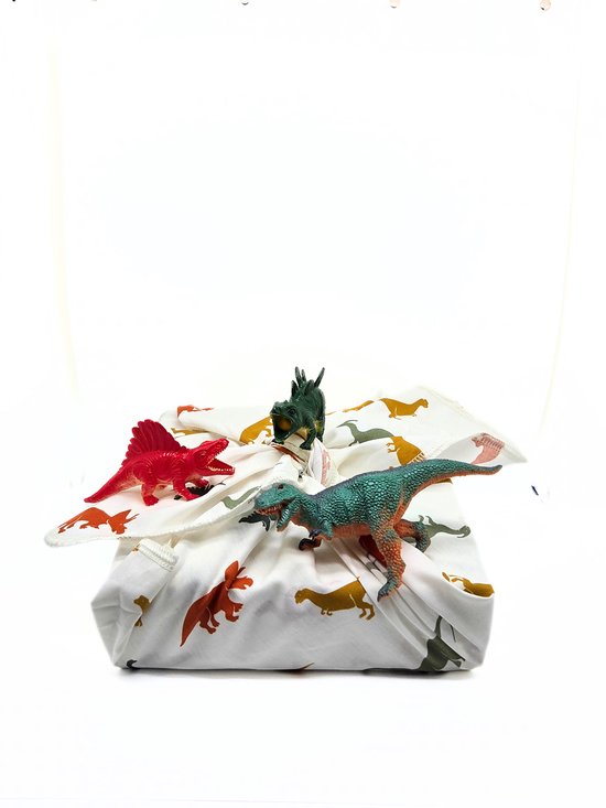 Foto: Giftwrappies furoshiki inpakstof dino s herbruikbare cadeauverpakking 70x70 cm duurzaam alternatief voor cadeaupapier