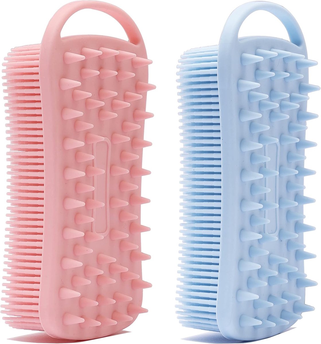 2 Stuks Siliconen Body Scrubber & Shampoo Borstel – 2-in-1 Doucheborstel, Zachte Exfoliërende Loofah voor Gevoelige Huid, Hoofdhuid Massager, Makkelijk Schoon te Maken – Roze & Blauw