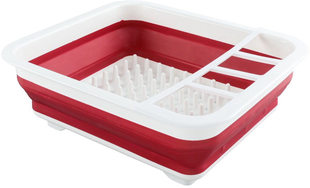 Siliconen vaatdroger - Opvouwbaar afdruiprek - Camping - Caravan - Camper - Rood/Wit