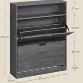 Uev Schoenenkast Met 2 Kleppen, 80 X 24 X 120 Cm Voor 16 Paar Schoenen