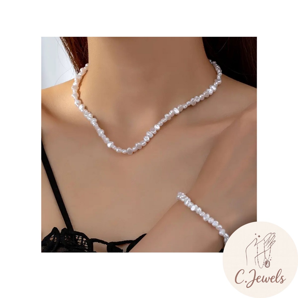 Ketting en armband - Set met parels - Verstelbaar - Wit - Goud - Elegant & Tijdloos - Dames