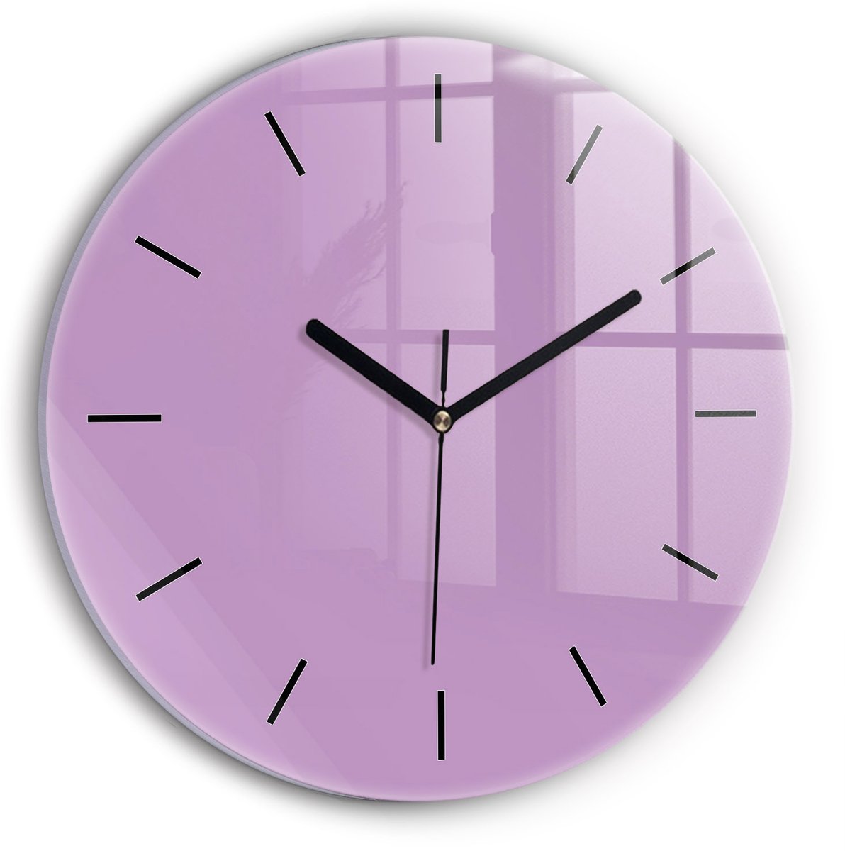 Wallfluent Wandklok - Lila Ronde Glas Klok - 30 cm x 30 cm - Lila Wandklok - Zwarte Handen - Wandklok Zonder Cijfers - Stille Wandklok Slaapkamer - Ronde Glazen Klok - Minimalistisch Wandklok - Ronde Glazen Wandklok