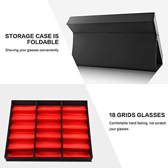 Greensen glazen displaystandaard, 18 roosters zonnebril opbergdoos, bril sieraden organisator, display bril opbergdoos met stofbescherming, bril presentatie showcase