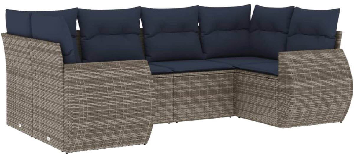 vidaXL - 6-delige - tuinbankset - met - kussens, - grijs - polyrotan