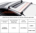 Diagramme montrant la fixation des barres de toit sur une voiture avec rails de toit nus.