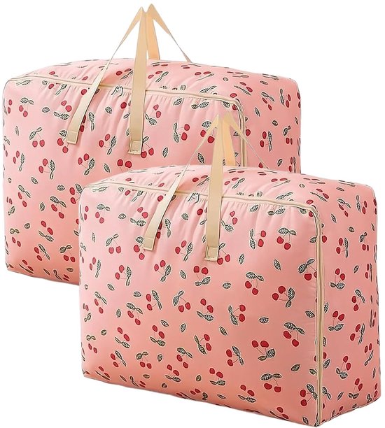 Set de 2 housses de Housses de rangement imperméables à fermeture éclair pour Couettes, Vêtements et Beddengoed - Grand sac de rangement Oxford rose - Sacs de déménagement et de voyage - 60 x 50 x 28 cm