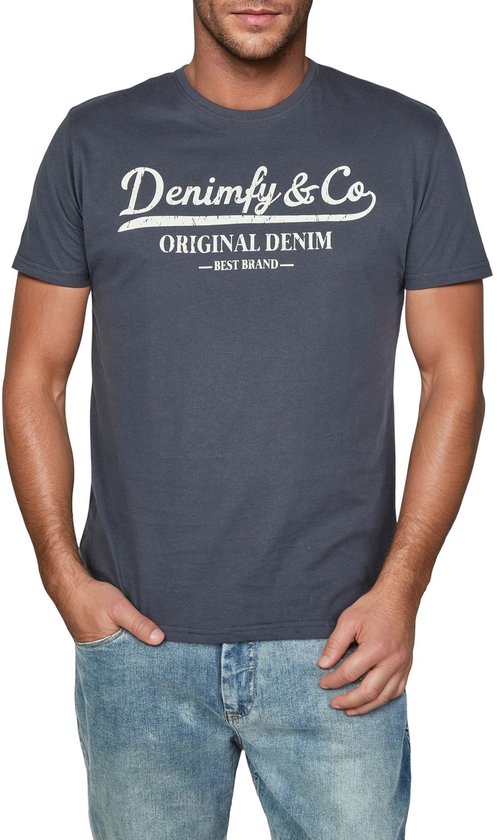 Donkergrijs T-shirt voor heren met opdruk "Denîmfy & Co ORIGINAL DENIM -BEST BRAND-"