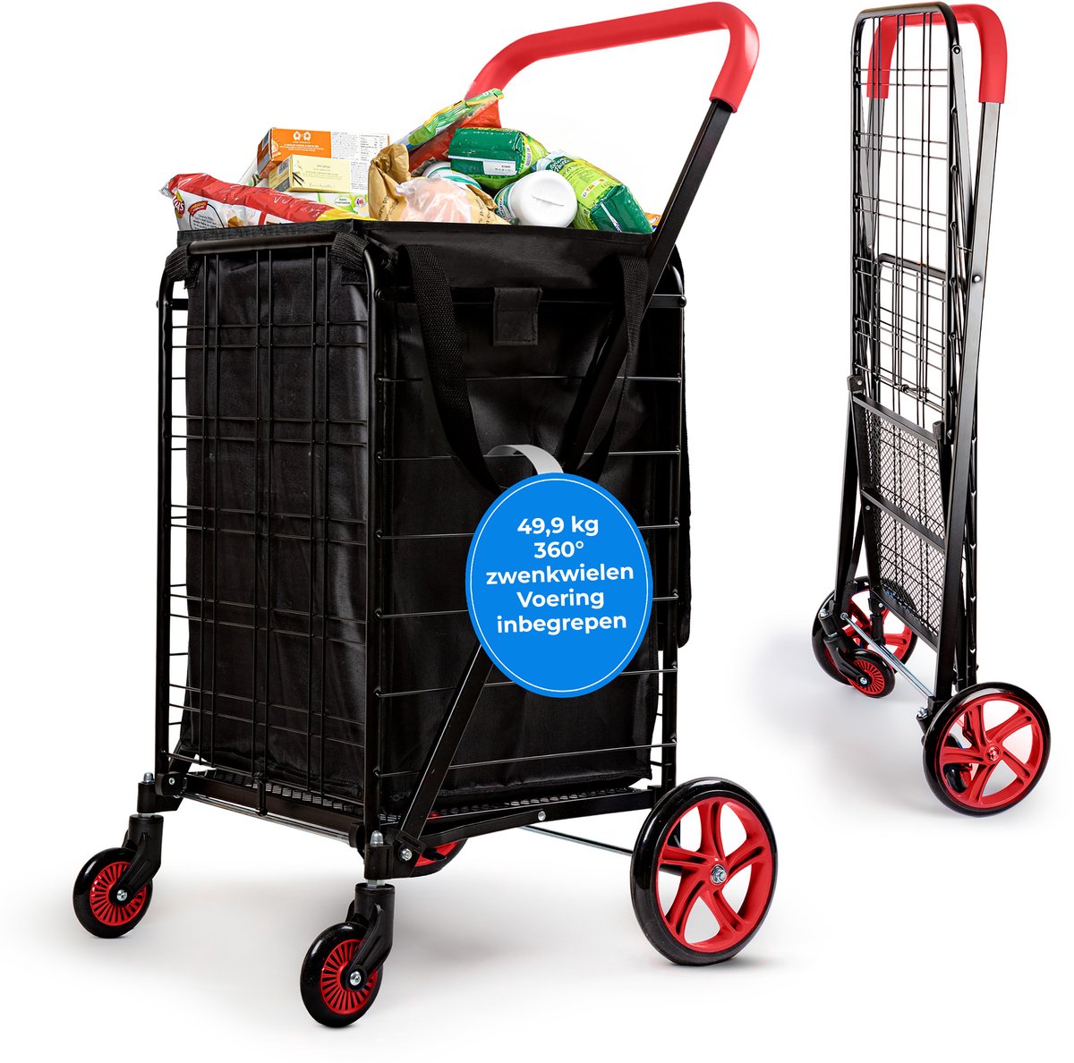 SereneLife Boodschappentrolley - Wineklwagen - Vouwbare Boodschappenkar - Boodschappentas met Wielen - 360° Draaiwielen- 50 kg Capaciteit - voor Boodschappen, Wasgoed, Bagage