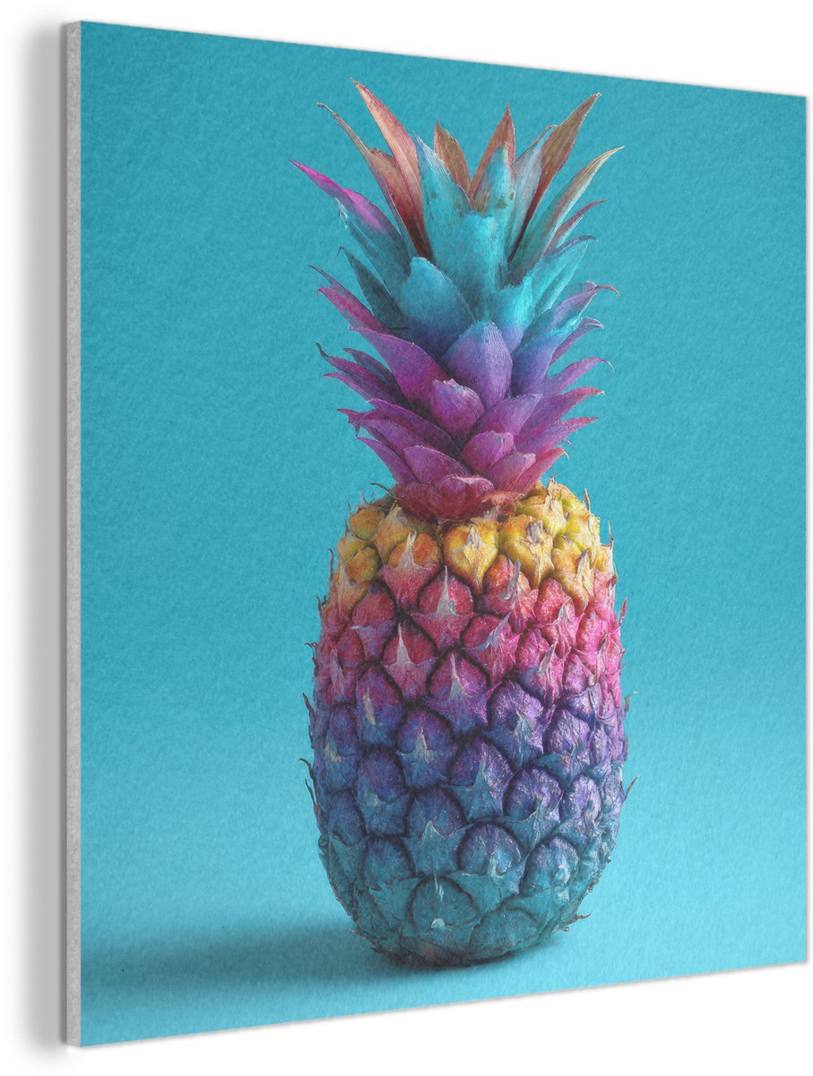 Akoestisch wandpaneel 50x50 cm - Vilt schilderij Ananas - Regenboog - Blauw - Popart - Akoestische panelen - Geluidsdempende wanddecoratie - Geluidsisolatie woonkamer - Muurdecoratie geluidspanelen