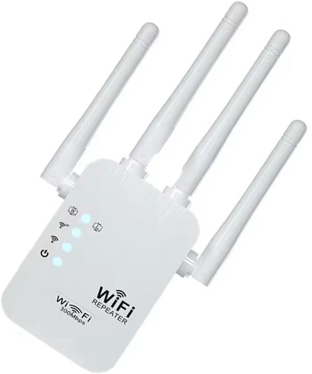 WiFi Repeater – 300 Mbps – Versterkt en Breidt WiFi Signaal uit – 2.4 GHz – 4 Antennes – Access Point, Router en Repeater Modus – EU Stekker