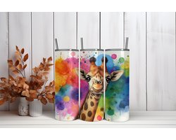 roestvrijstalen tumbler - geïsoleerde beker - Tumbler - 600ml - kleurrijke Giraffe - warm en koude drank - anti lek dop - vaatwasser bestendig - ijzer rietje - schoolbeker - to go beker - kinderen - volwassen - alle leeftijden – Trendy nu