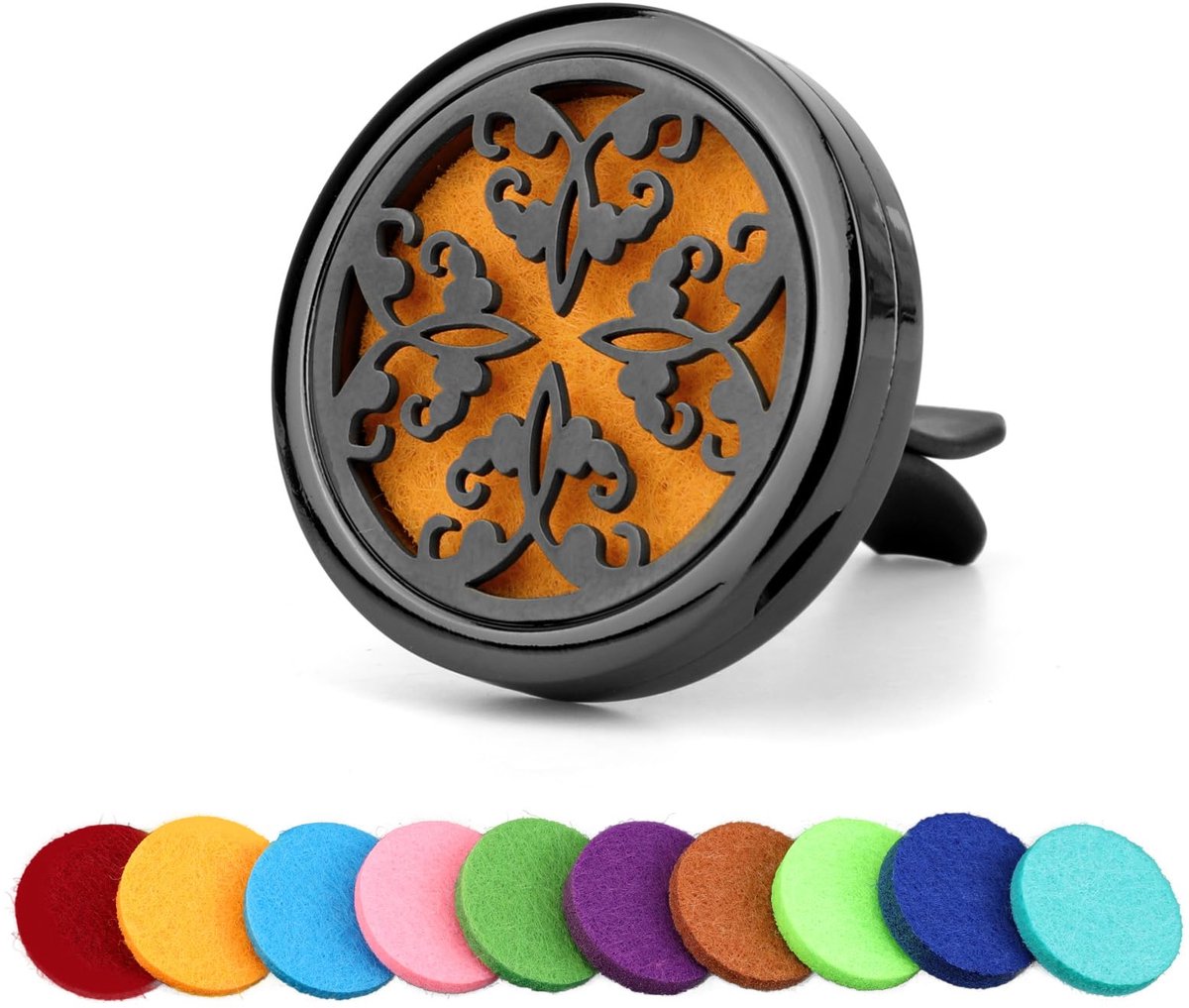 Auto Aromatherapie Diffuser A - Vent Clip met 12 Vervangende Pads - Roestvrij Staal en Rubber Coating
