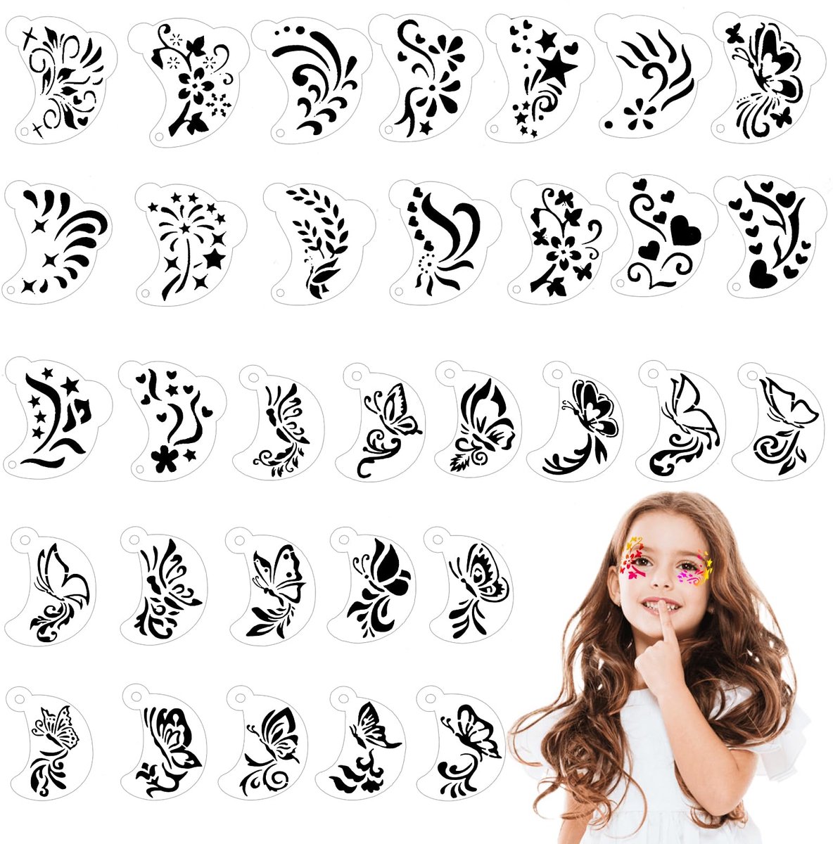 32 Herbruikbare Make-up Sjablonen - Kinderen & Volwassenen - Geschikt Voor Halloween