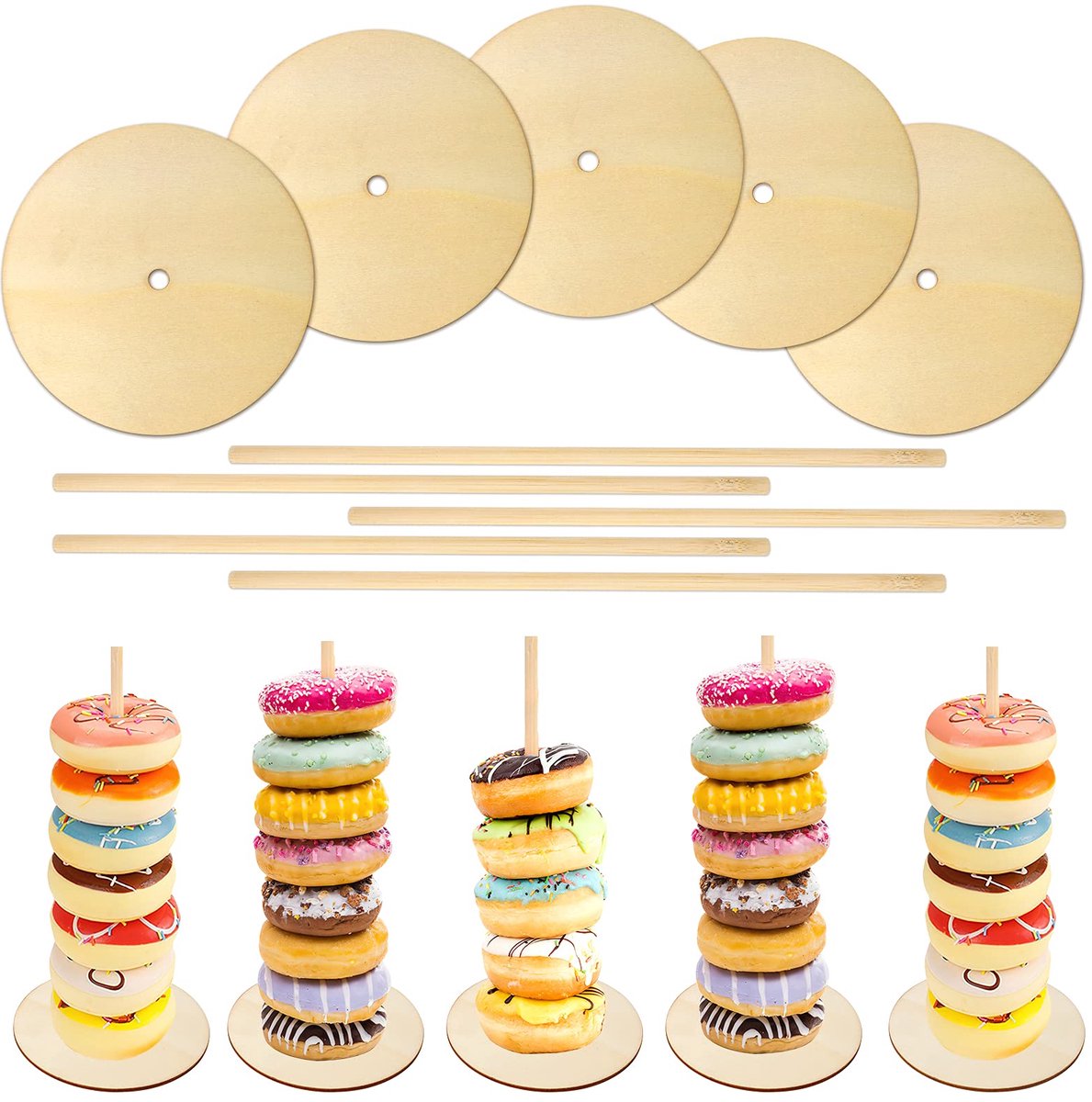 5 Stuks Houten Donut Display Stand - 11,8 Inch - Voor Bruiloft en Verjaardag