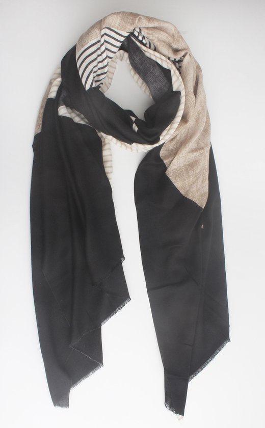 Écharpe Sienna – Écharpe femme – Rayures – Épaisseur moyenne – Automne/Hiver – Tissu doux et confortable – Katoen – Trendy – Zwart