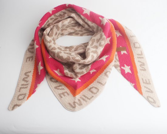 Châle panthère - Accessories Junkie Amsterdam - Femme - Automne hiver - Tricot - Driehoek - Beige fuchsia Oranje taupe