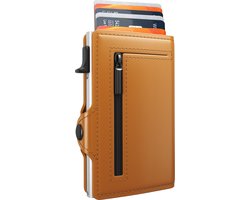 Hëndig Pasjeshouder Mannen - Bruin met rits - 11 pasjes + Brief- & Muntgeld RFID Creditcardhouder - Pasjeshouder Vrouwen - Pasjeshouder Uitschuifbaar - Inc. Luxe Cadeauverpakking