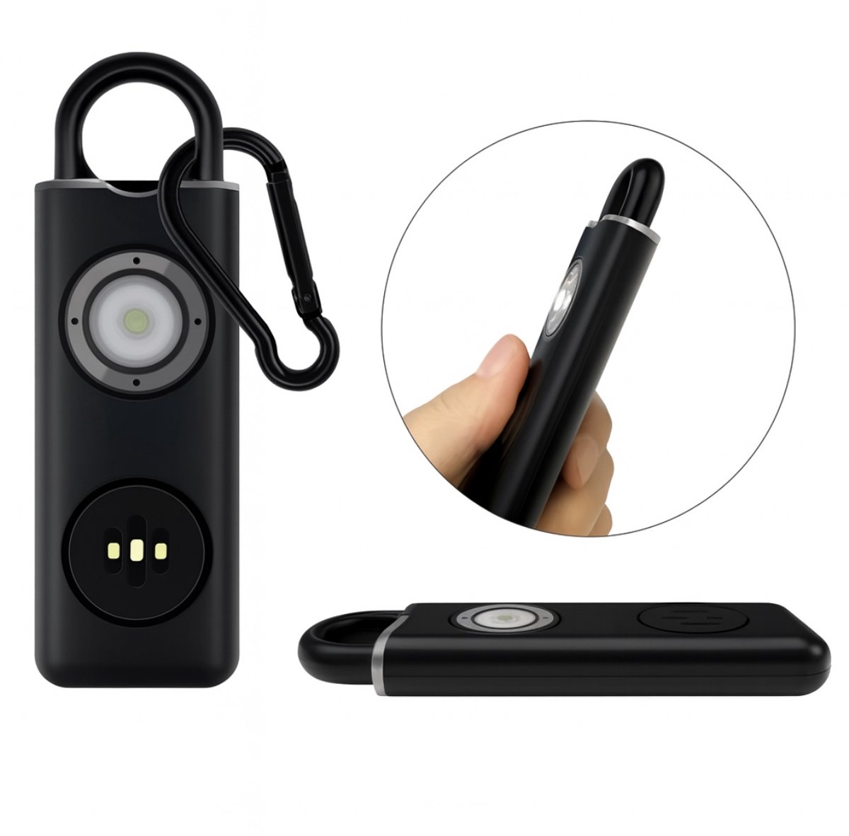 AVENIR25® - Persoonlijk Alarm 130dB – Met Zaklamp - Zelfverdediging Product – Oplaadbaar incl. Oplaadkabeltje en Karabijnhaak – Zwart