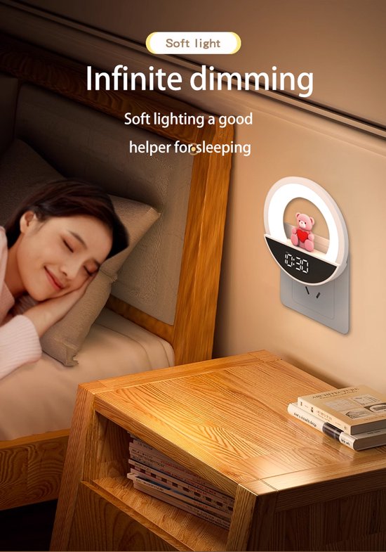 Re-purelife® Slimme Nachtlamp met Klok - Bediening via Apparaat of Afstandsbediening - Geen Sensor - Multicolor LED Sfeerlicht,met Timer en Dimfunctie - Oogvriendelijk en Energiezuinig 9.7x5.6x9.8cm, Mooie Cadeautje - Voor Slaapkamer en Woonkamer van Merkloos — afbeelding 5