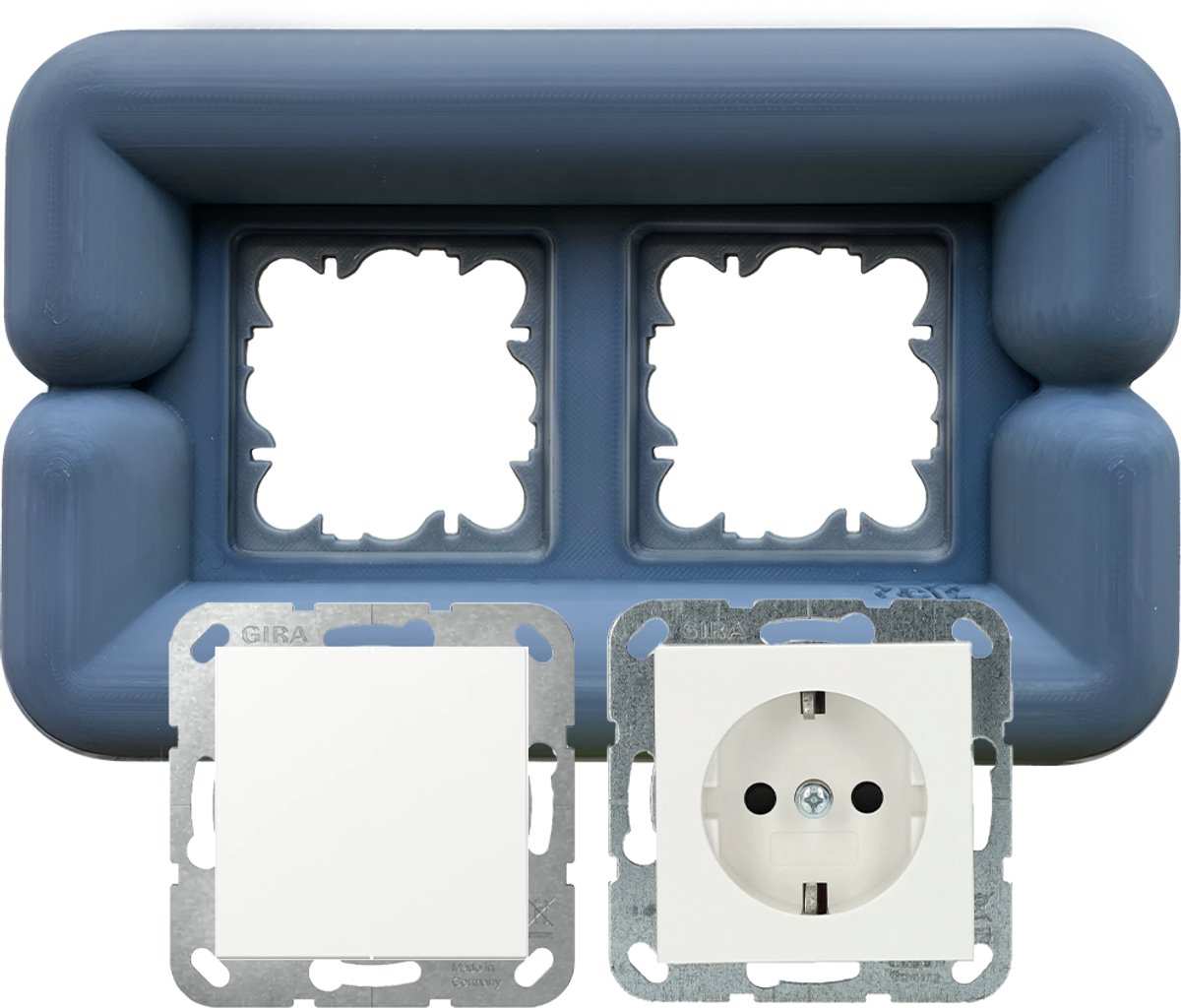 Felt- Stopcontact - Office grey- Big Buoy (double) - 1 stopcontact & 1 lichtschakelaar - Plug frame