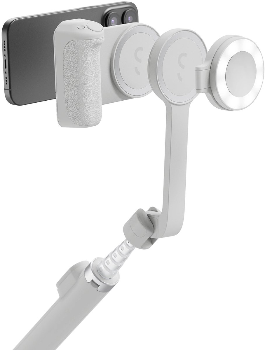 Shiftcam SnapTravel Kit Essential – Ergonomische magnetische cameragrip met Bluetooth sluiterknop – Uitschuifbare Selfiestick tot 75cm – Compacte SnapPocket Light met 4 helderheidsniveaus - Grijs