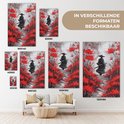 Een samoerai met een hoed en zwaard loopt door rode bloemen. Verkrijgbaar in verschillende formaten.