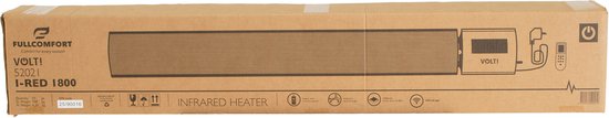 Verpakking van VOLT! I-Red 1800 infrarood heater, met productinformatie en iconen.