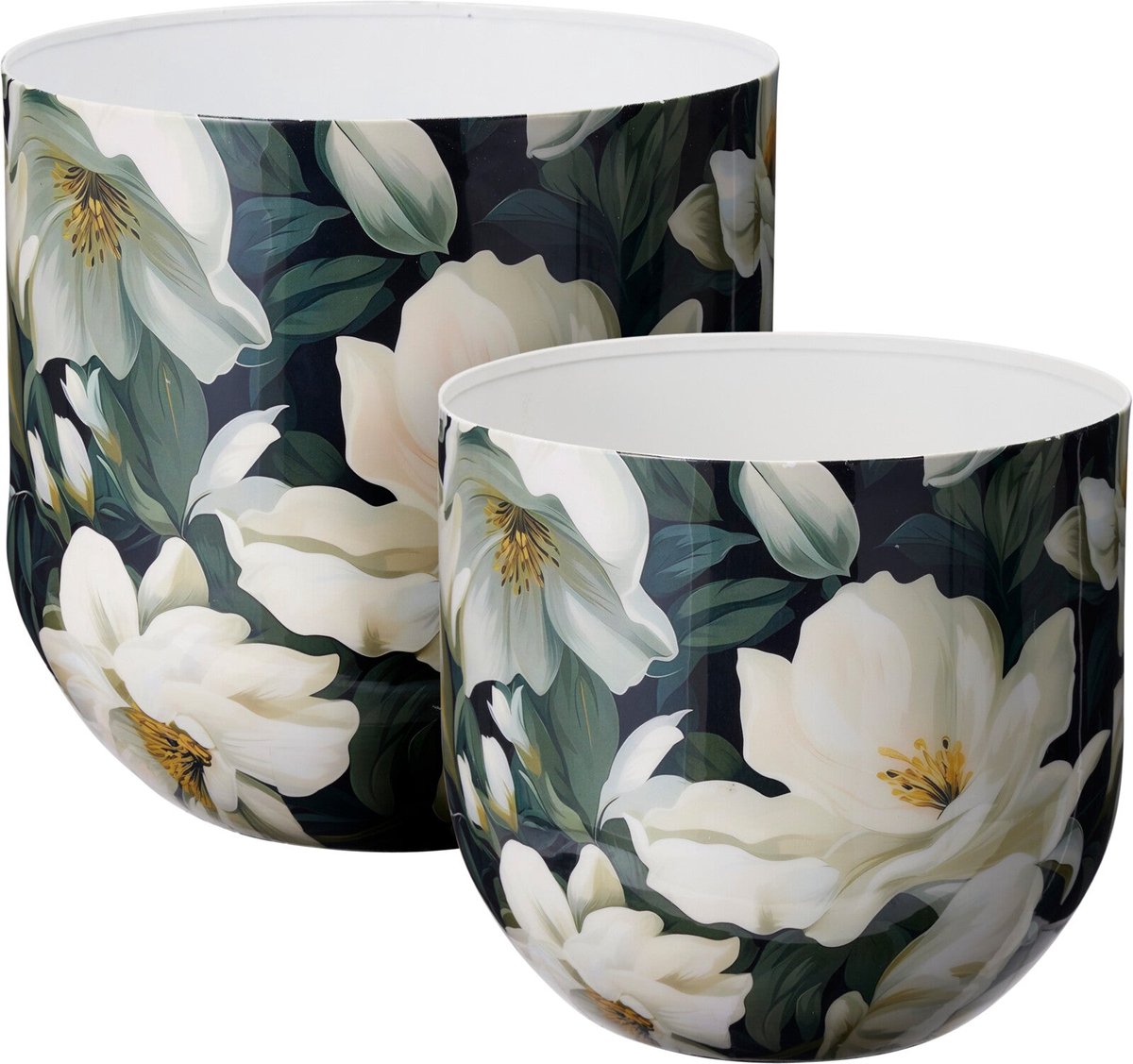 Home & Styling Vaas Bloemenprint - Set van 2 stuks - Multi Wit