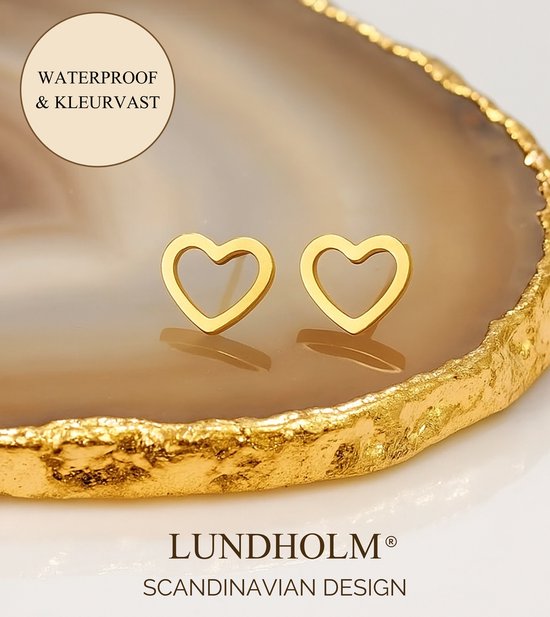 Clips d'oreilles Lundholm petites, cœur doré, pour femme - Acier inoxydable de Premium - Plaqué or - Boucles d'oreilles' Hartjes subtiles (0,75 x 0,65 cm) - Elegant et intemporelles - Coffret cadeau de Luxe