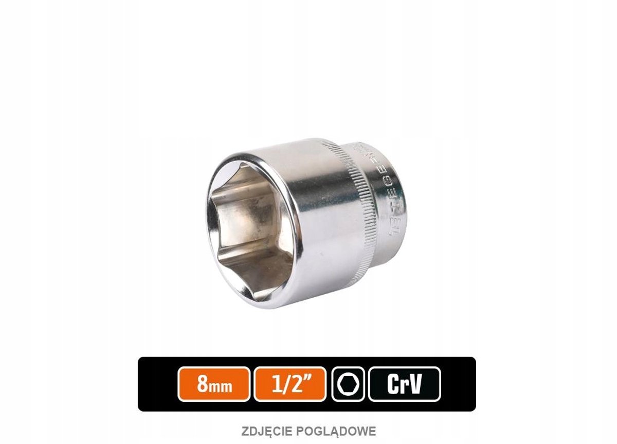 Teger Dop 8mm 1/2" Zesthoekige Dop, 38mm CrV Staal