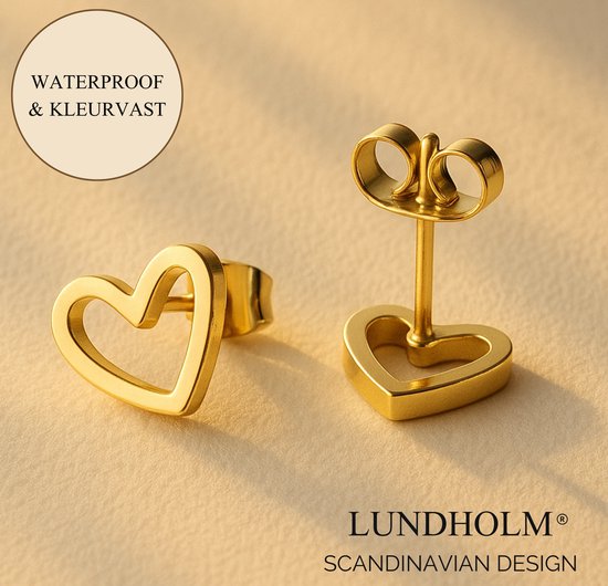 Clips d'oreilles de Luxe Lundholm pour femmes, couleur or – Acier inoxydable de Premium – Plaqué or 18 carats – Boucles d'oreilles en forme de petit Hartjes (0,9 cm) – Cadeau Perfect pour les femmes