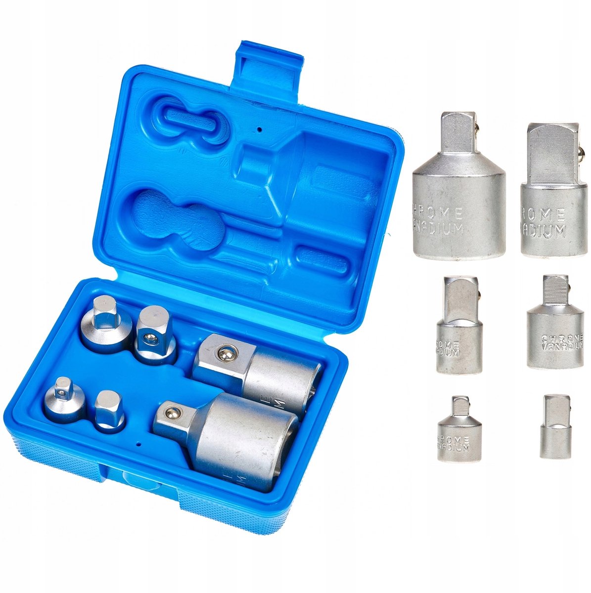 Adapterset 6 stuks 1/4" 3/8" 1/2" 3/4" met koffer