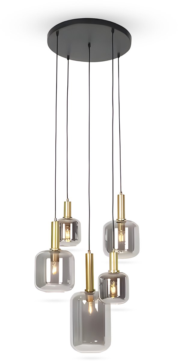 WoonWonder Hanglamp Lumiem – Luxe Design Hanglamp Zwart Goud Ø50cm – Moderne 5-Lichts Lamp voor boven de Eettafel, Woonkamer of Keuken – Dimbare E27 Fitting – Sfeervolle Industriële Verlichting