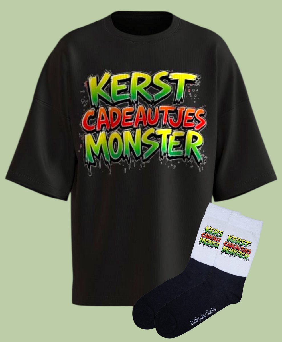 Kerstshirt - Monster Kerstcadeau - Foute kerst trui - Kerst tshirt - Gift set met kerstsokken - Grappige kerstkleding - Kerst shirt voor man en vrouw - Kerst shirt voor dames en heren - LuckyDaySocks - Maat M