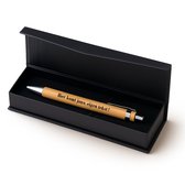 Bamboe balpen (met naam) in luxe giftbox - Lasergegraveerd - Hout - (zwarte inkt)