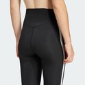 Zwarte sportlegging met witte strepen op het been en een hoge taille.